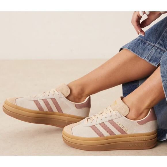 adidas Originals Gazelle Bold Sneakers in Cream and Pink Platform W8.5 - Picture 1 of 8